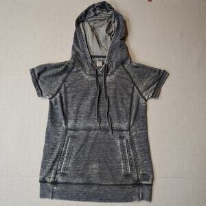 Te Verde Womens S Acid Wash Hoodie Short Sleeve Charcoal Y2K Grunge Pullover